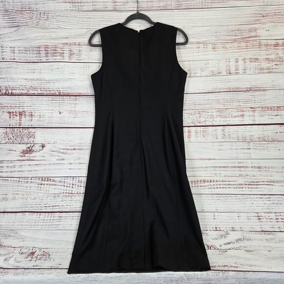 Talbots Black Midi Sleeveless Sheath Dress 10 Slit Basic Neutral Timeless Regal - Picture 3 of 15
